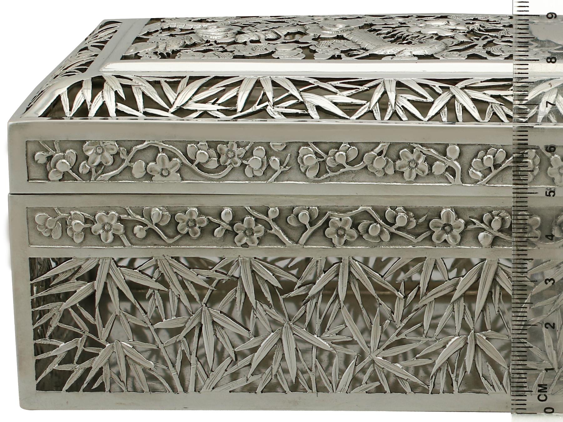 Late 19th Century 1890s Antique Chinese Export Silver Box by Wang Hing & Co