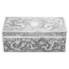 Antigua caja china de plata de exportación Circa 1880