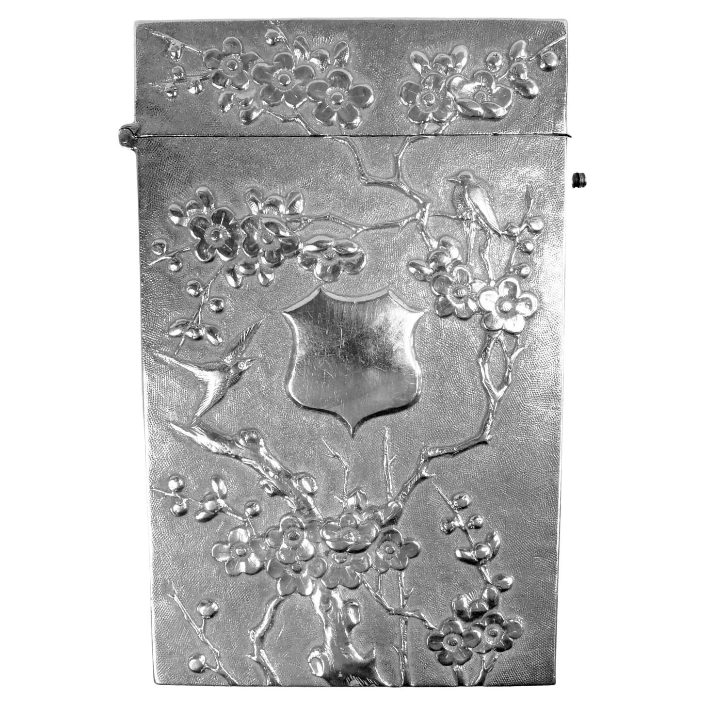 Antique Chinese Export Silver Bridge & Pavilion Card Case