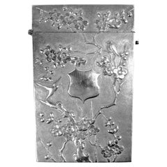 Antiguo Estuche de Cartas de Pabellón y Puente de Plata de Exportación China