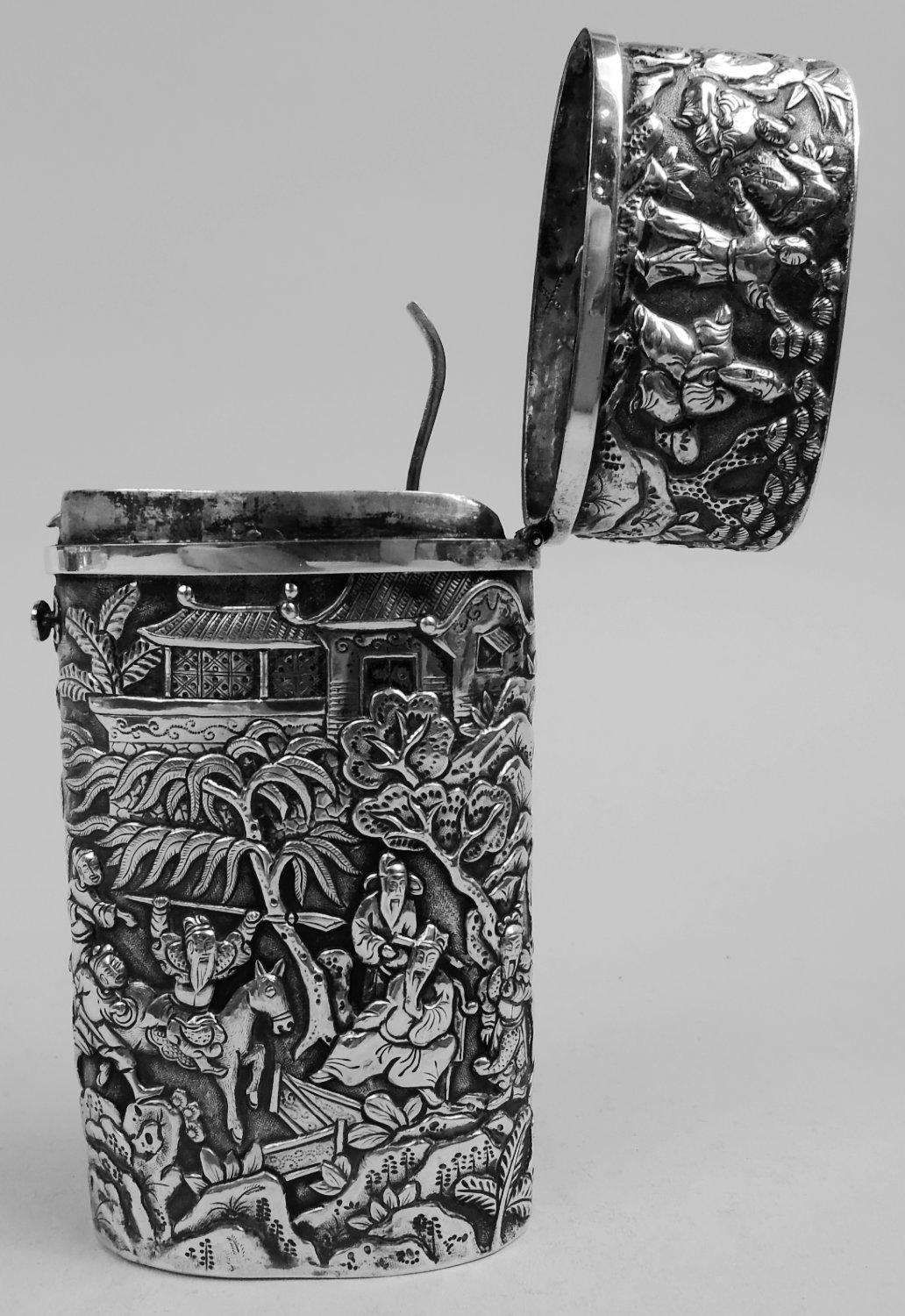 Antique Chinese Export Silver Cheroot Case For Sale 1
