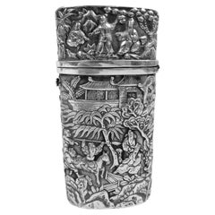 Étui à chérot ancien en argent d'exportation chinois