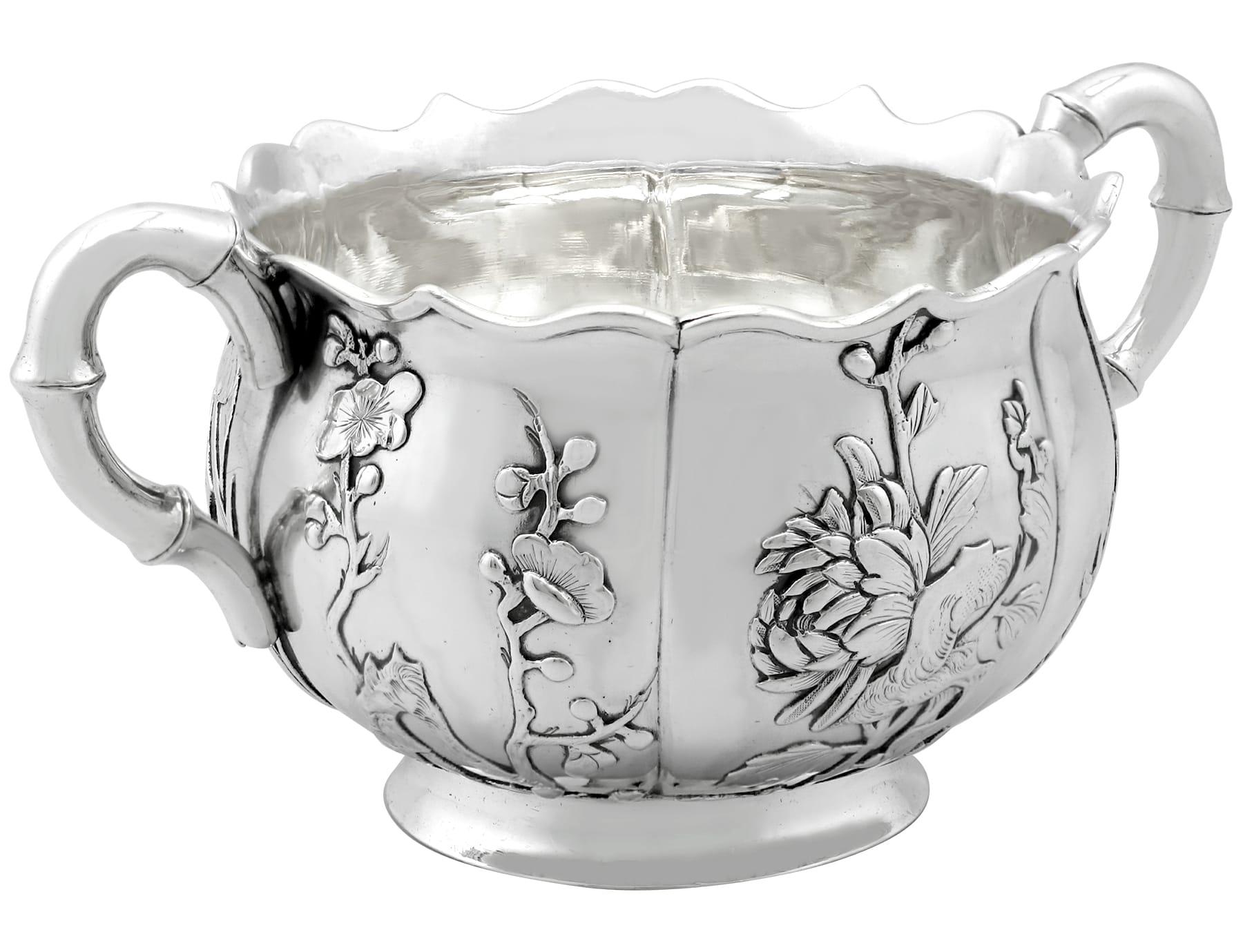 Antike chinesische Export-Silberkrug und Zuckerschale aus Silber in Creme im Angebot 2