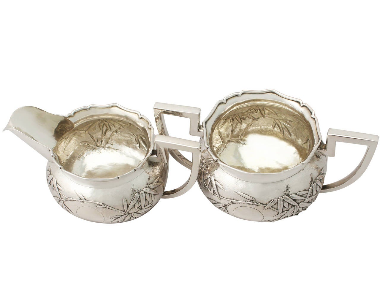 1900s Chinese Export Silver Cream Jug / Creamer and Sugar Bowl For Sale 4