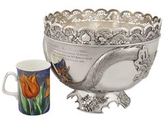 Antique Chinese Export Silver Dragon Bowl Circa 1900