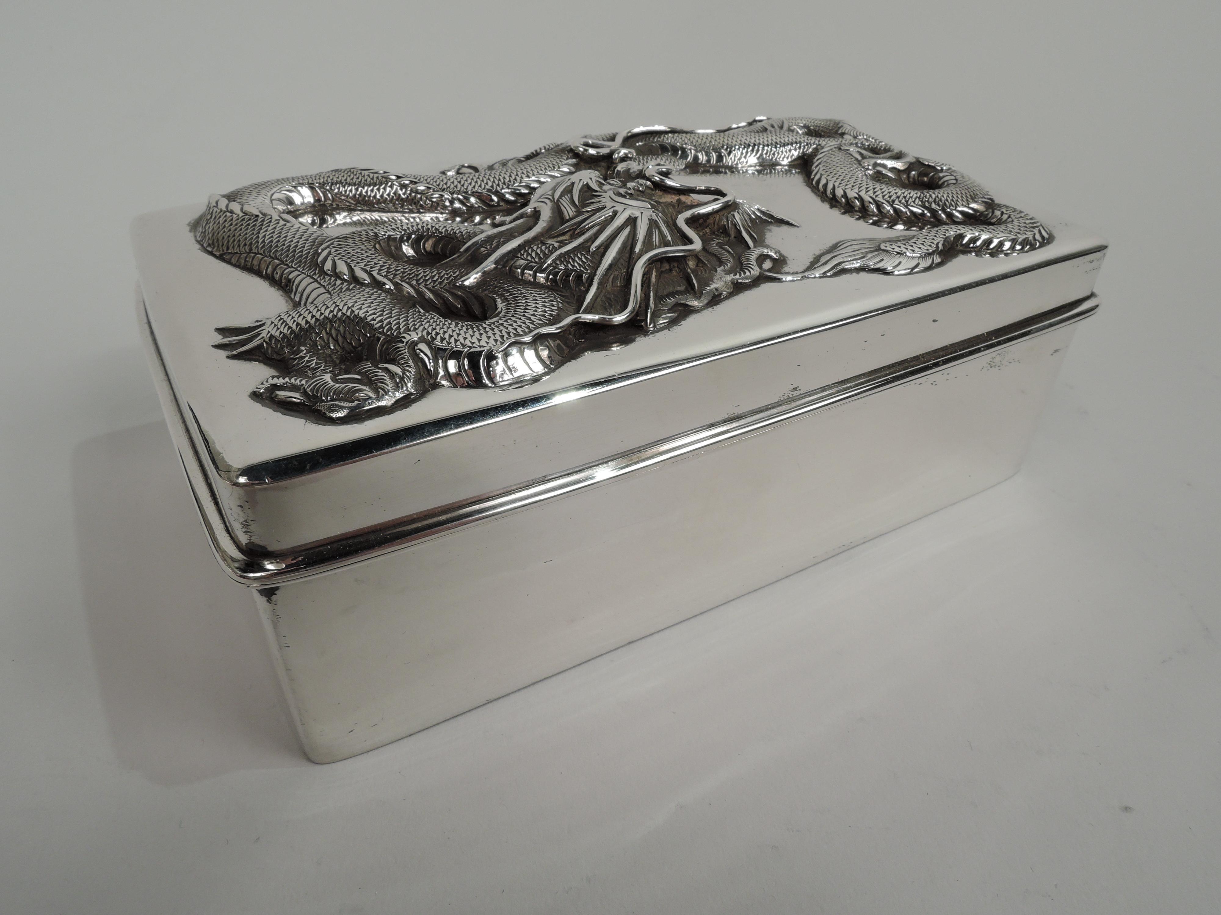 Antique Chinese Export Silver Dragon Box by Wang Hing In Good Condition In New York, NY