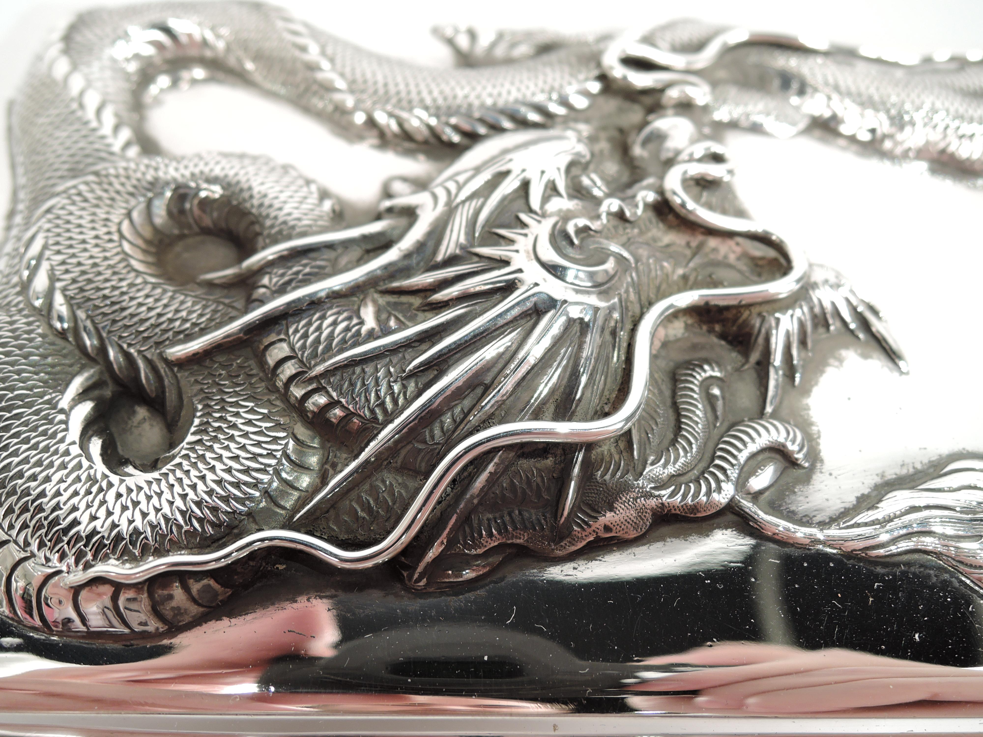 Antique Chinese Export Silver Dragon Box by Wang Hing 1