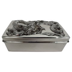Antique Chinese Export Silver Dragon Box by Wang Hing