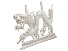 Antique Chinese Export Silver 'Dragon' Card or Menu Holders, circa 1890