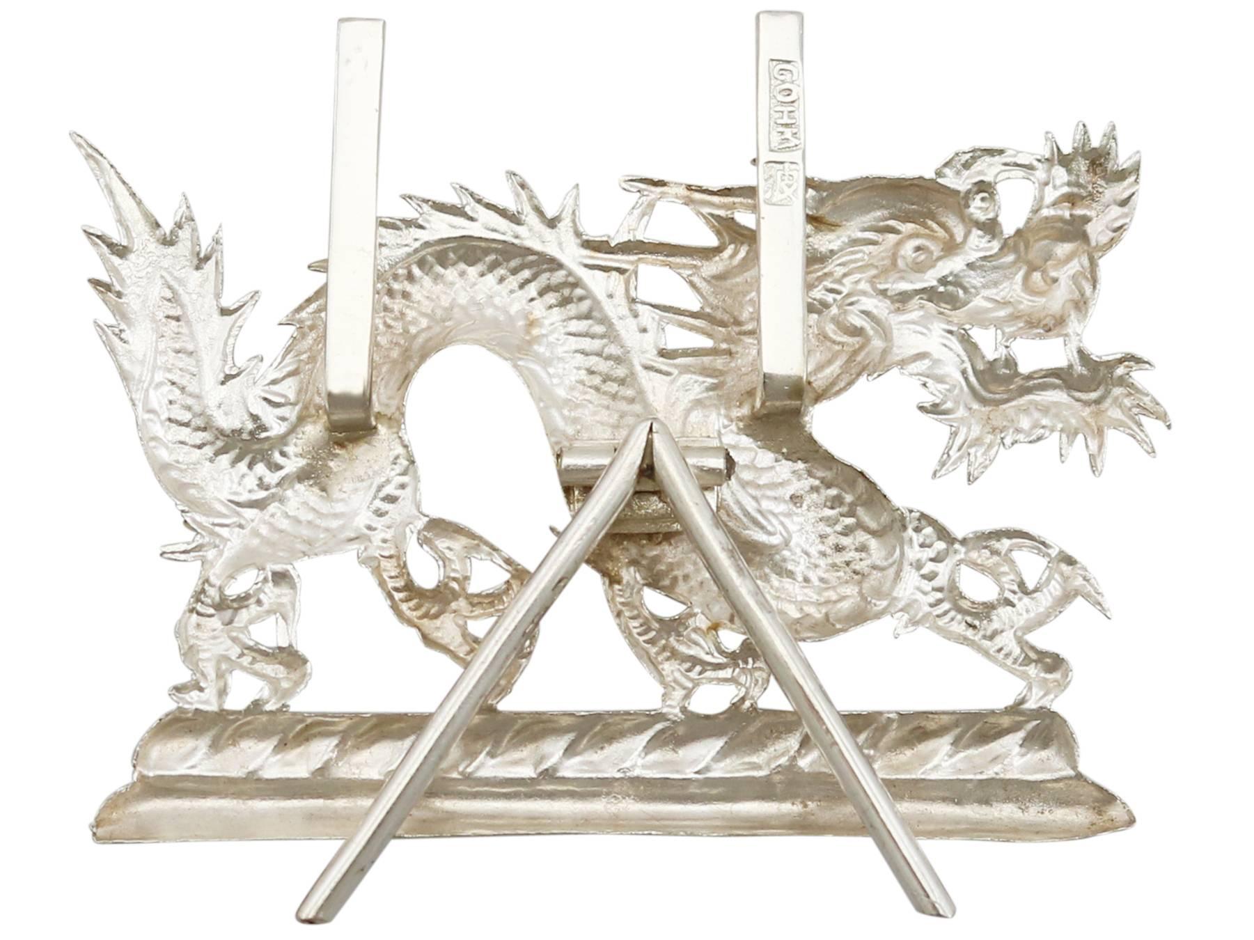 Antique Chinese Export Silver 'Dragon' Card or Menu Holders, circa 1890 In Excellent Condition In Jesmond, Newcastle Upon Tyne