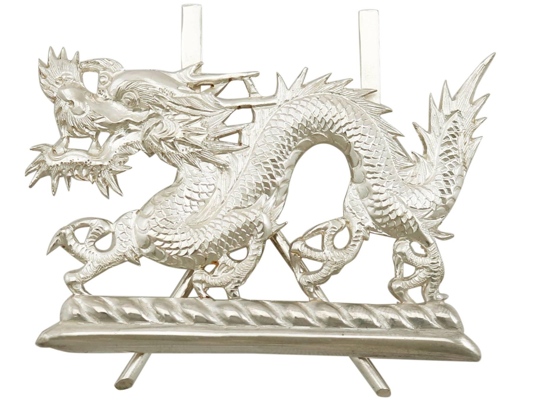 Late 19th Century Antique Chinese Export Silver 'Dragon' Card or Menu Holders, circa 1890