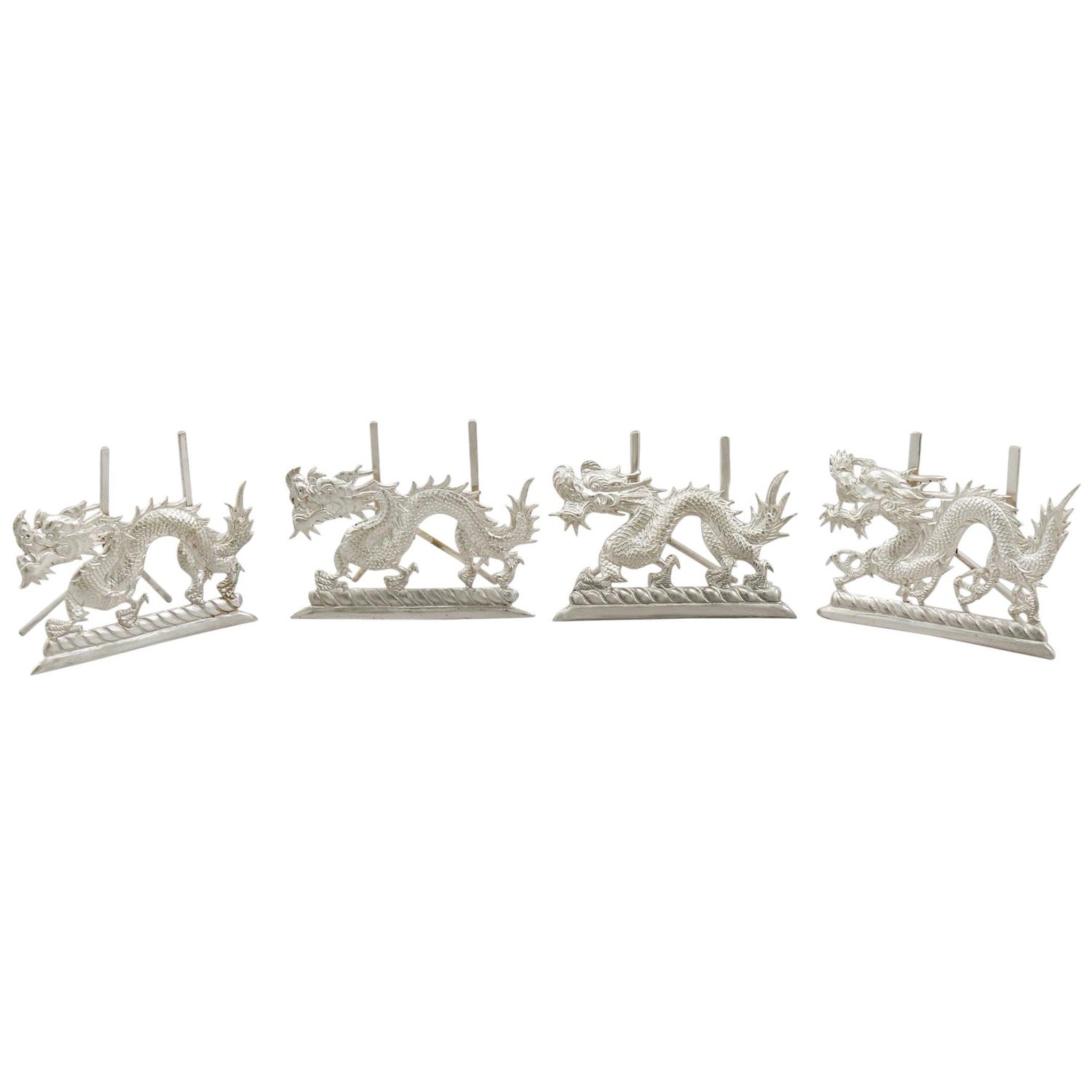 Antique Chinese Export Silver Dragon Card Or Menu Holders