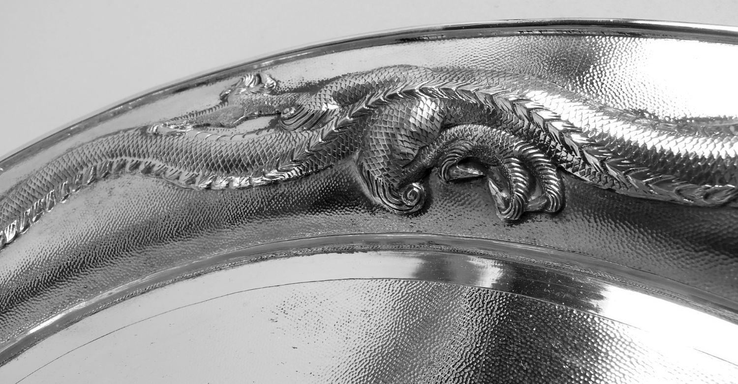 Antique Chinese Export Silver Dragon Centerpiece Bowl on Stand 4