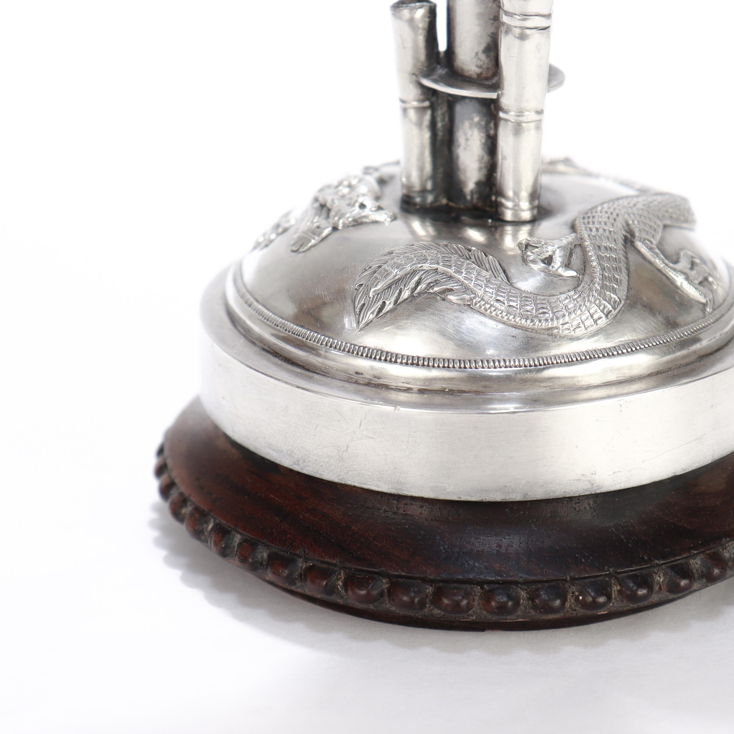 Antique Chinese Export Silver Dragon Epergne Flower Vase by Kwan Wo For Sale 15