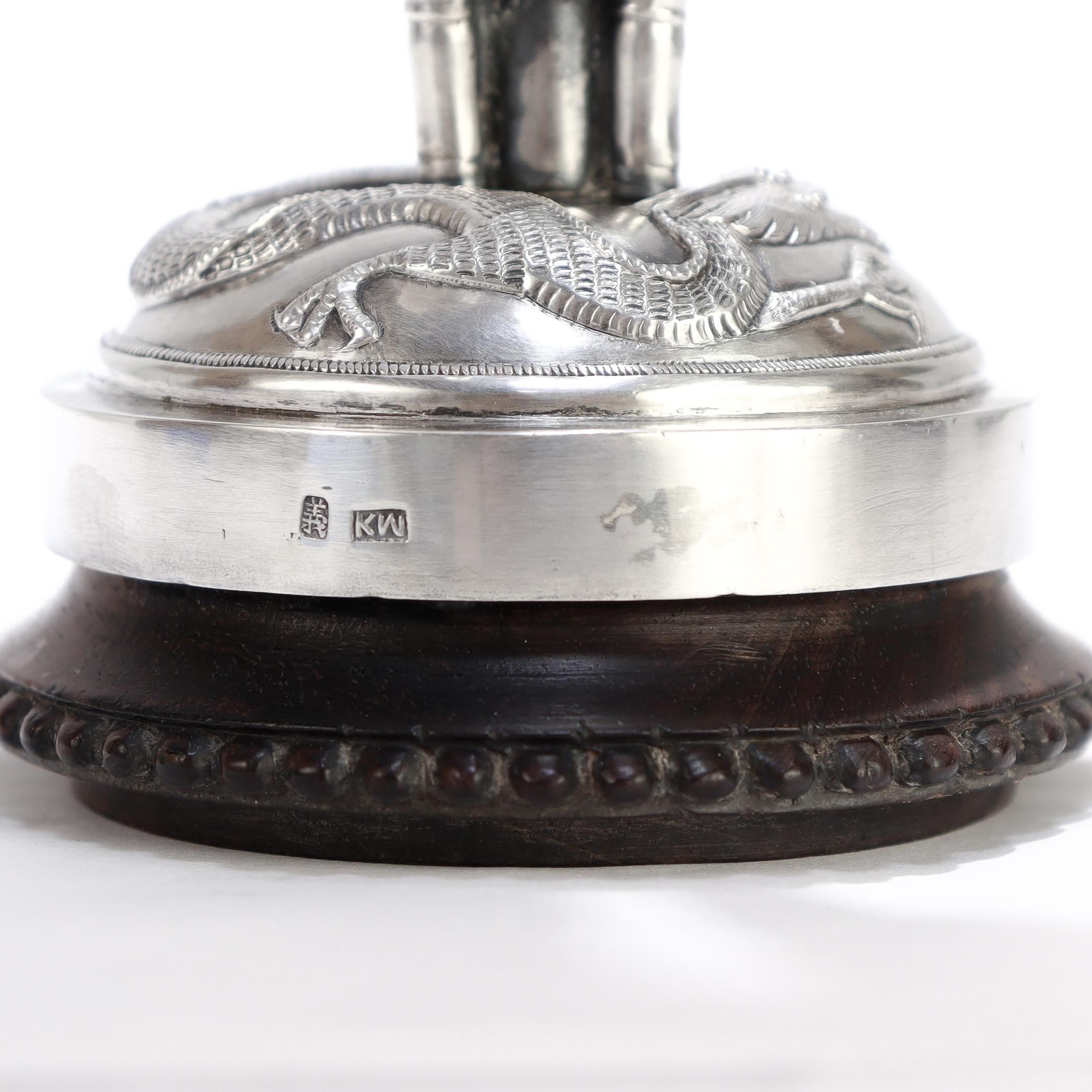 Antique Chinese Export Silver Dragon Epergne Flower Vase by Kwan Wo For Sale 16