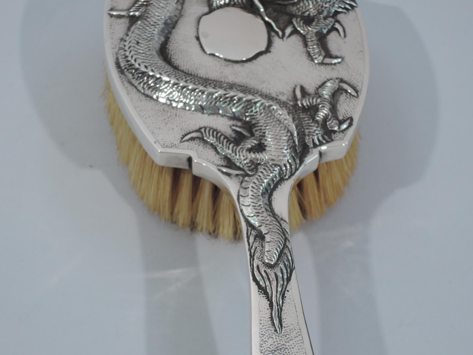 Antique Chinese Export Silver Dragon Lady Vanity Set In Good Condition In New York, NY