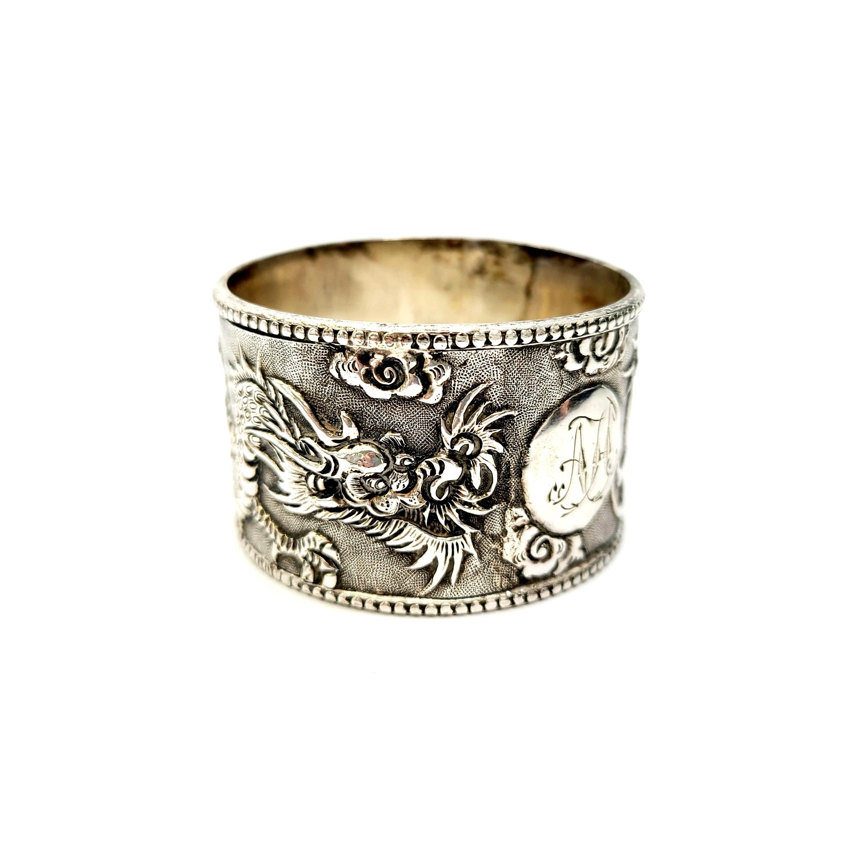 20th Century Antique Chinese Export Silver Dragon Napkin Ring