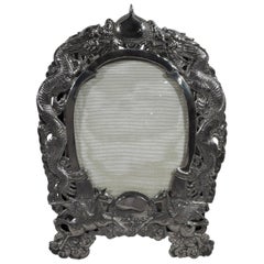 Antique Chinese Export Silver Dragon Picture Frame