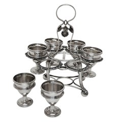 Antique Chinese Export Silver Egg Cruet Stand c. 1825 retailed by Wo Shing