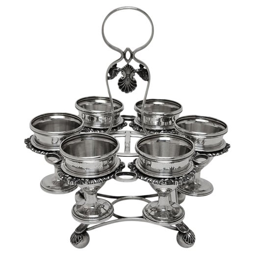 Antique Chinese Export Silver Egg Cruet Stand c. 1825 retailed by Wo Shing