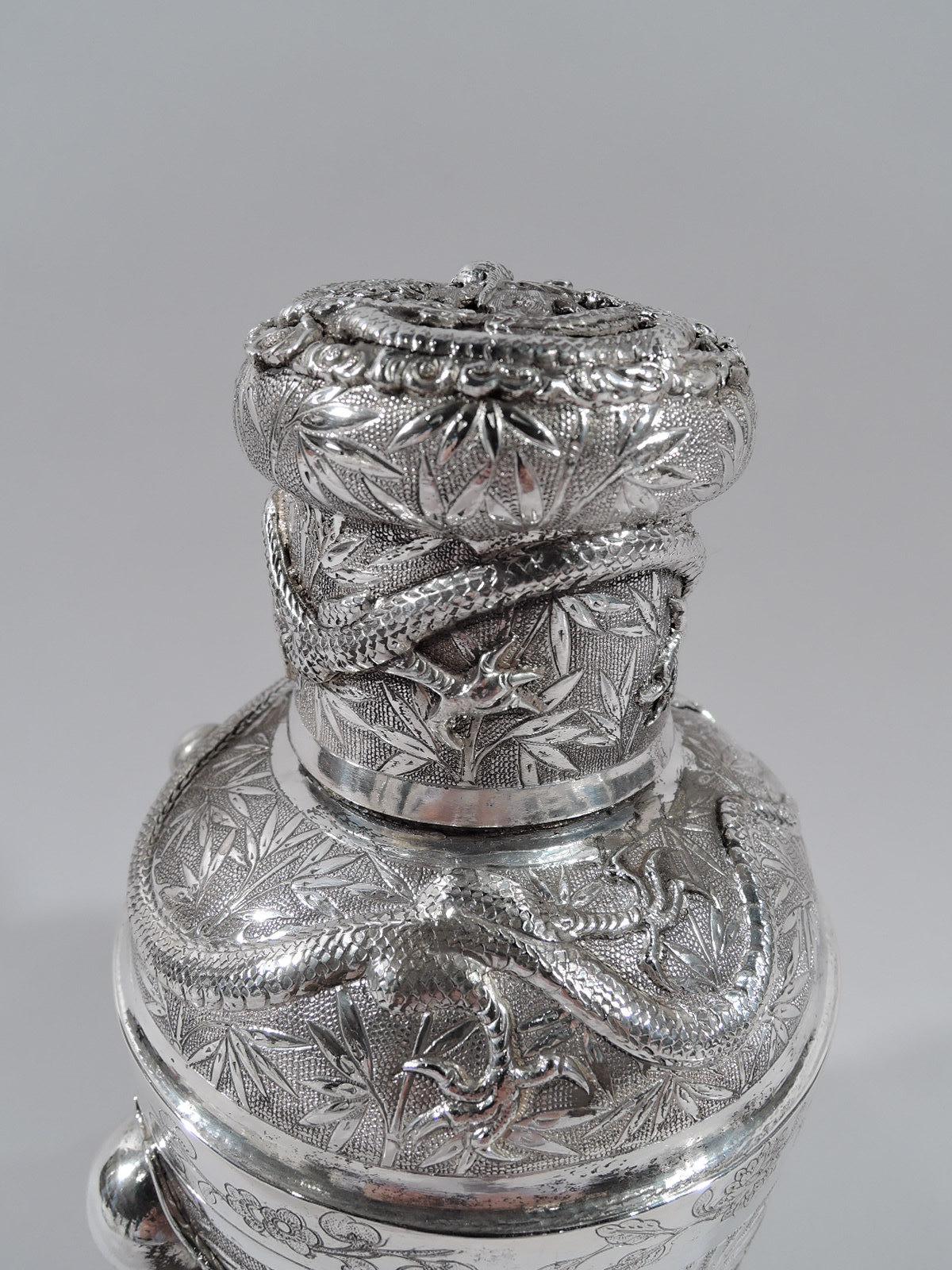 20th Century Antique Chinese Export Silver Firewater Dragon Cocktail Shaker