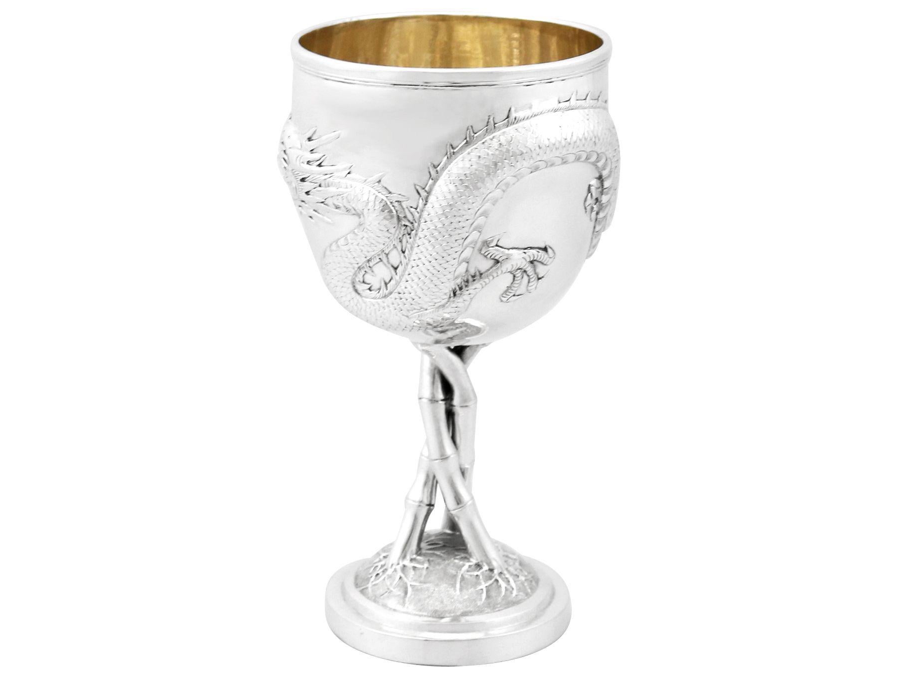 Early 20th Century Antique Chinese Export Silver Goblet Circa 1900 For Sale