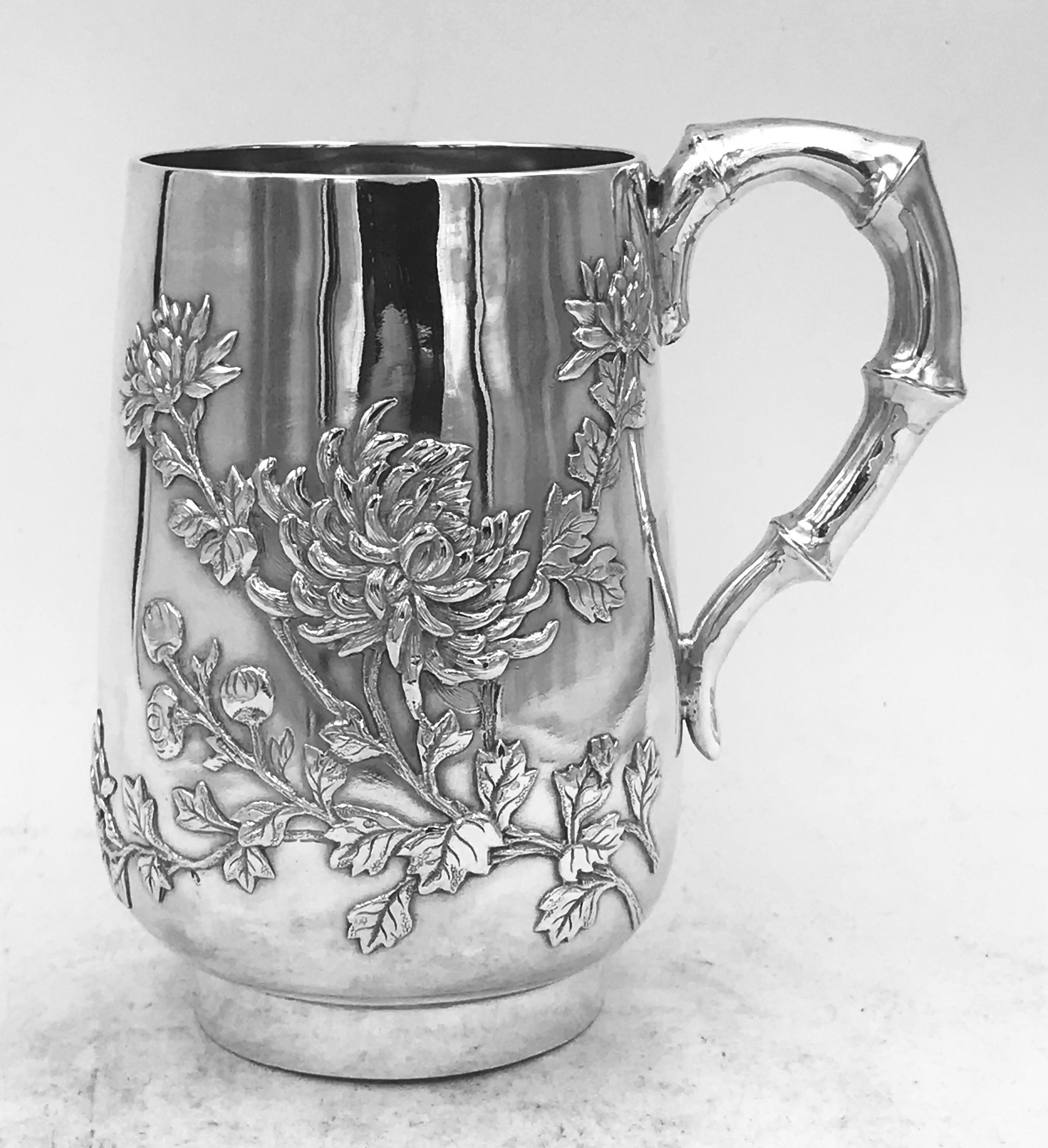 Late 19th Century Antique Chinese Export Silver Mug For Sale