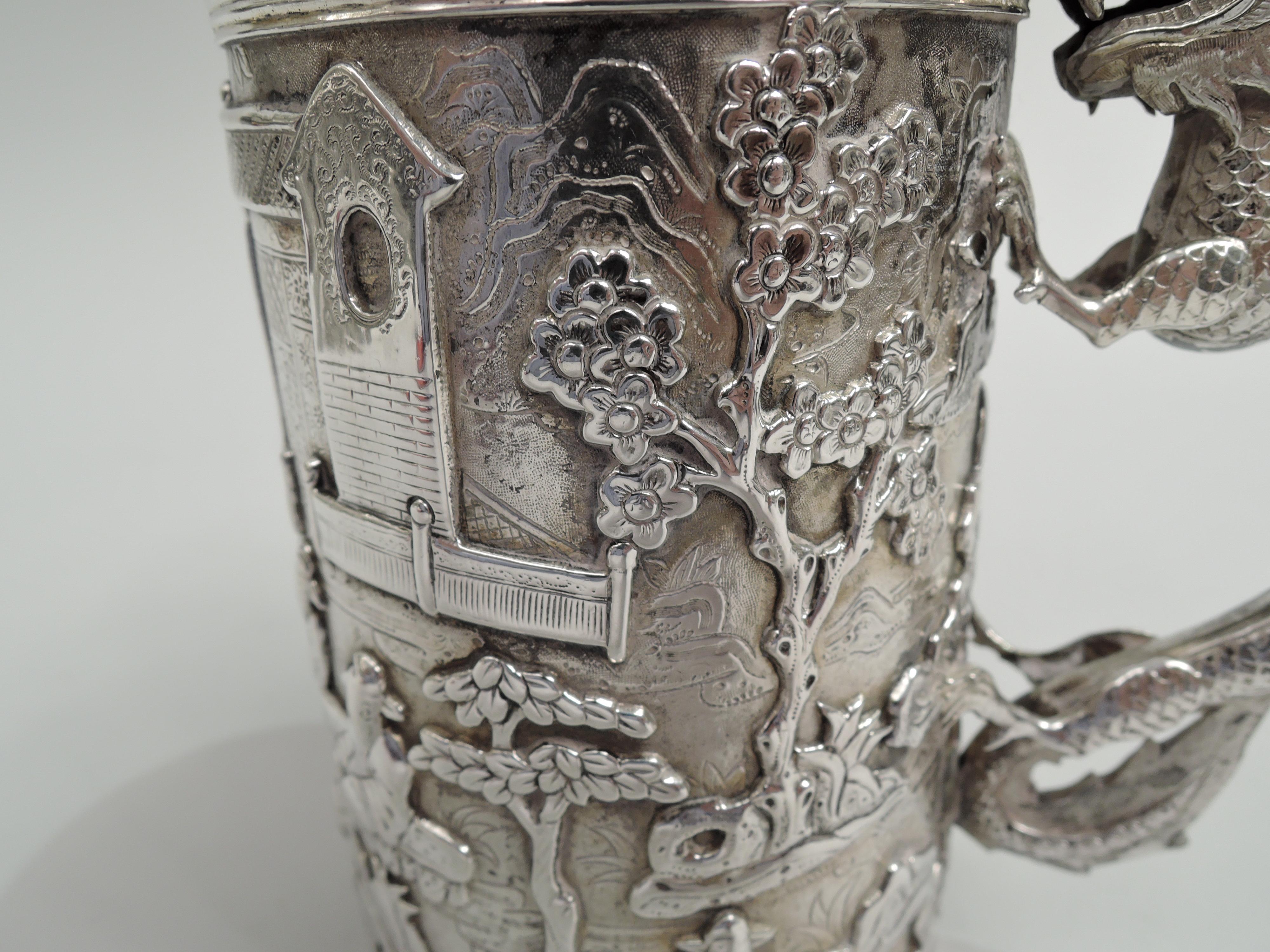 Antique Chinese Export Silver Mug with Dragon Handle For Sale 6