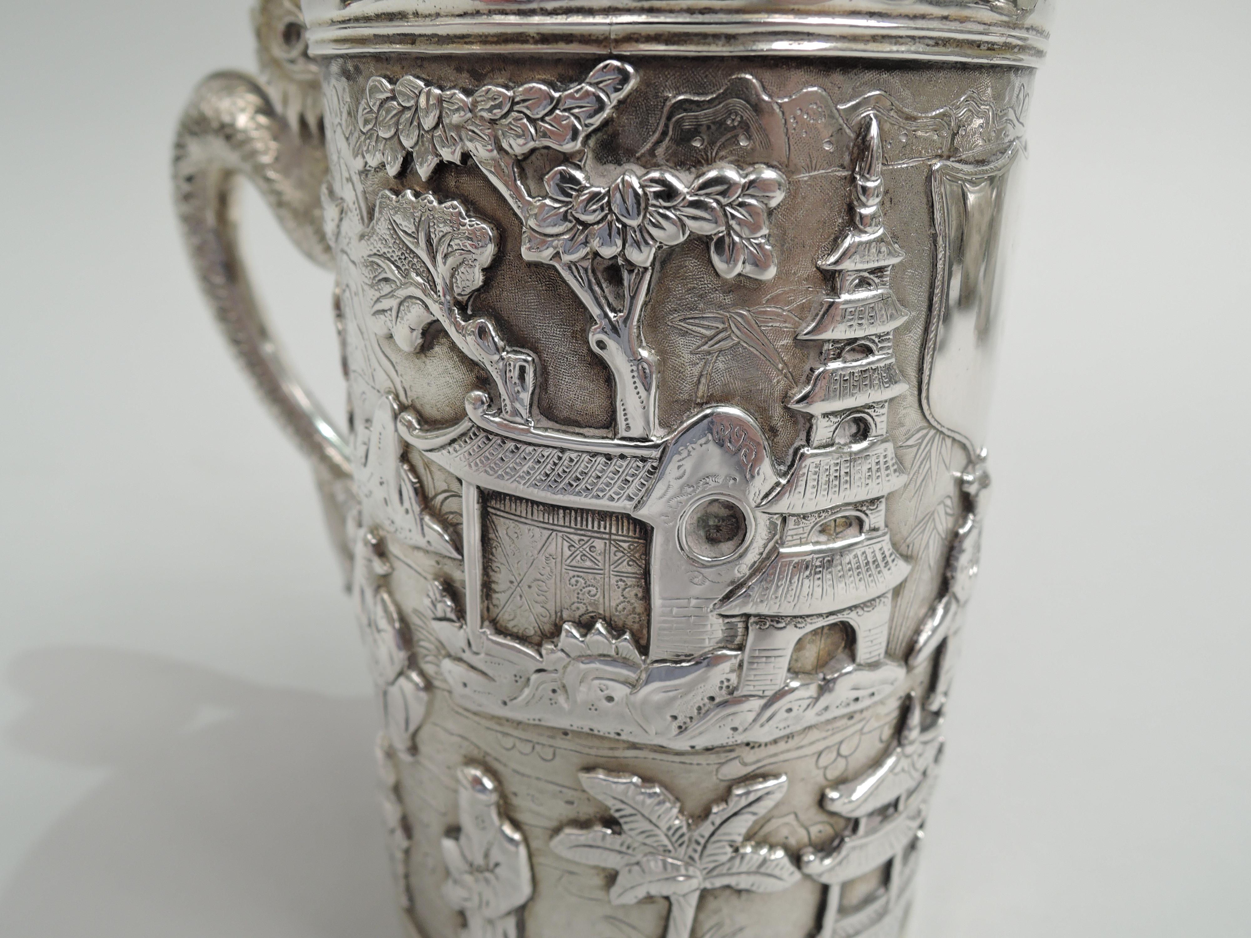 Antique Chinese Export Silver Mug with Dragon Handle For Sale 3