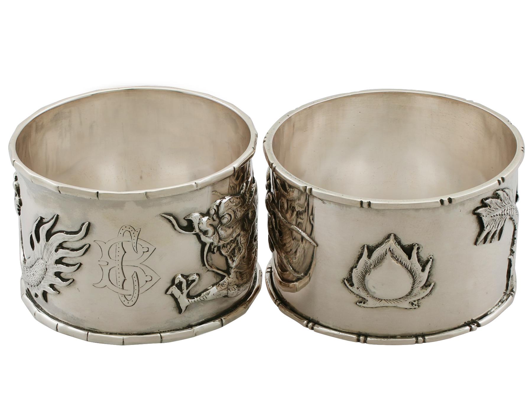 Antique Chinese Export Silver Napkin Rings In Excellent Condition In Jesmond, Newcastle Upon Tyne