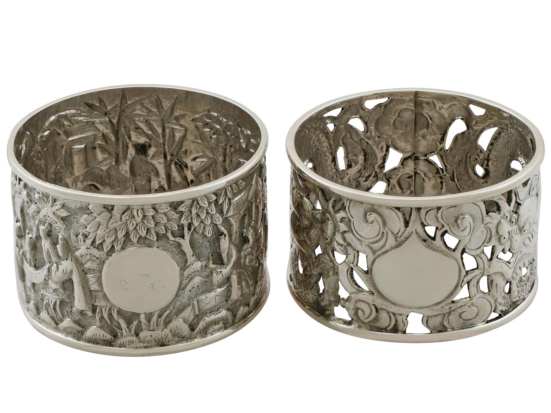Early 20th Century Antique Chinese Export Silver Napkin Rings