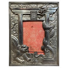 Antique Chinese Export Silver Picture Frame Serpent Dragon Design, 1940s