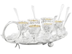 Service antique en argent d'exportation chinois pour six personnes avec stand et burette à oeufs