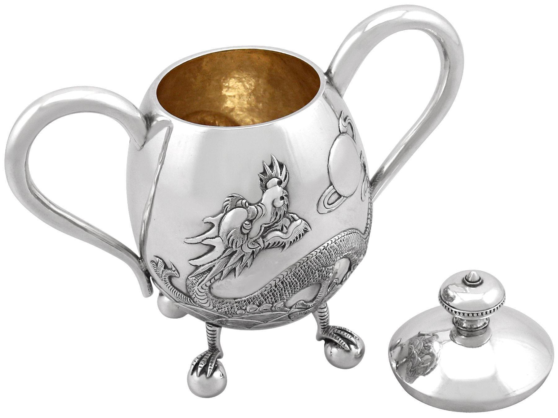Antikes chinesisches dreiteiliges Teeservice aus Silber für den Export im Angebot 2