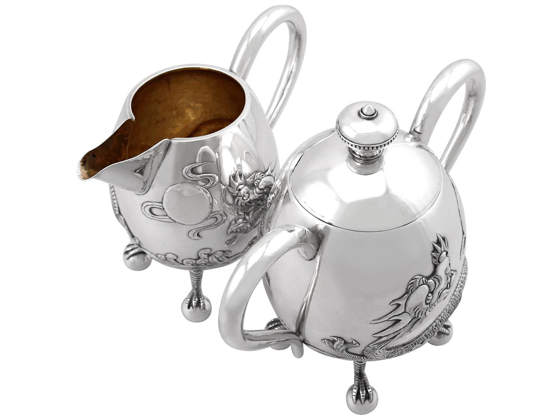 Antikes chinesisches dreiteiliges Teeservice aus Silber für den Export im Angebot 3
