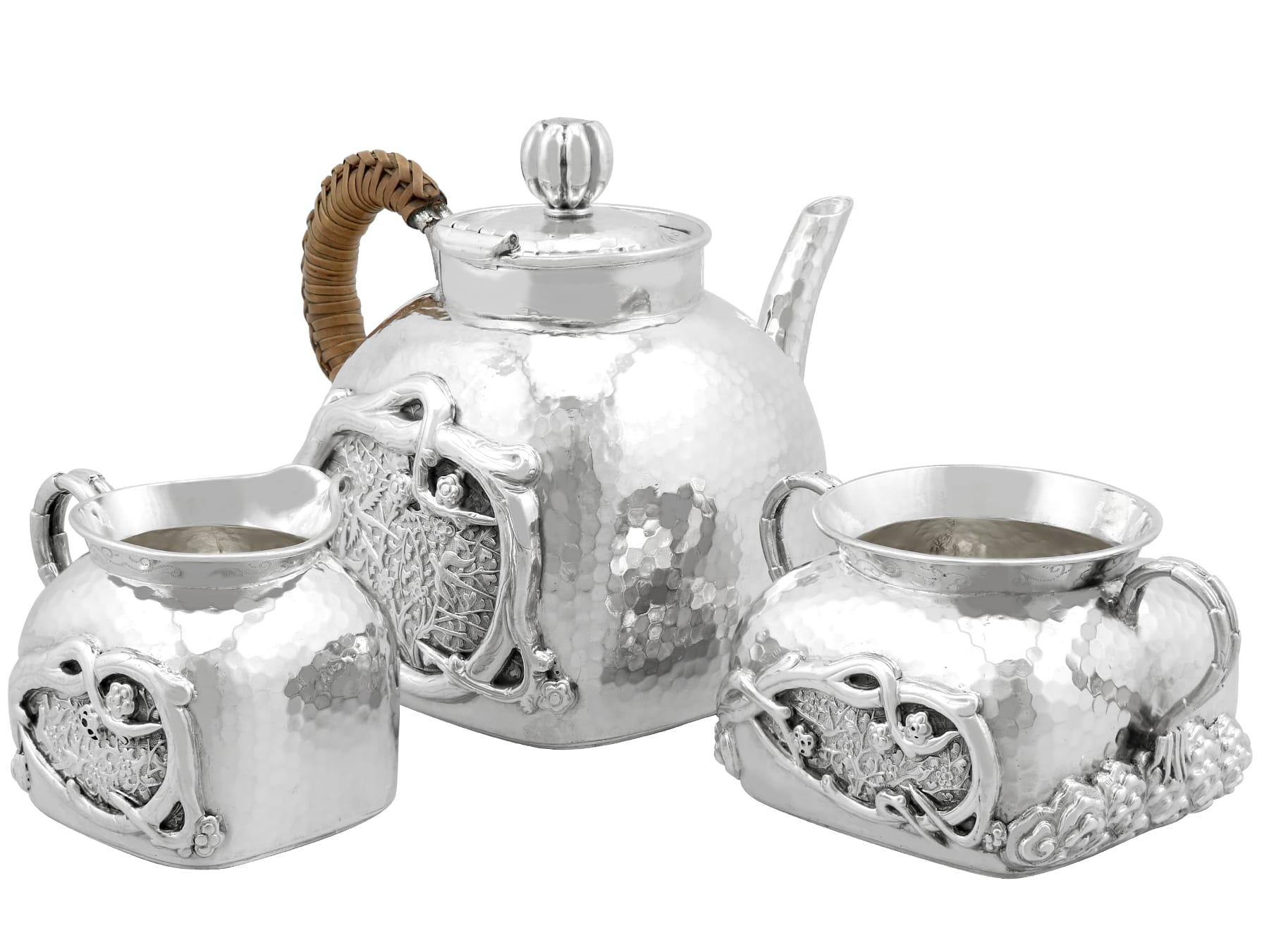 Antique Chinese Export Silver Three Piece Tea Service Circa 1930 For Sale