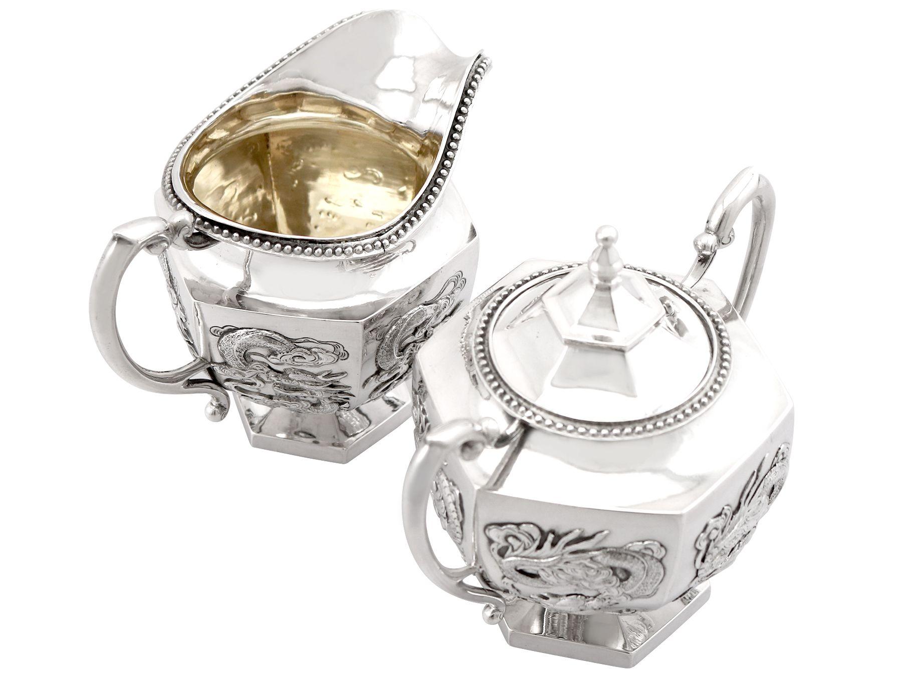 Antique Chinese Export Silver Three Piece Tea Service 8