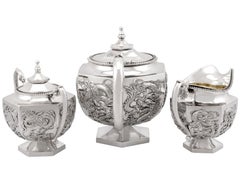 Antique Chinese Export Silver Three Piece Tea Service
