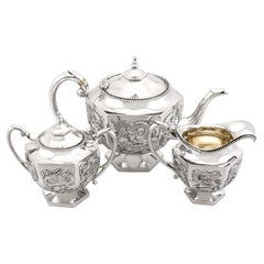 Antique Chinese Export Silver Three Piece Tea Service