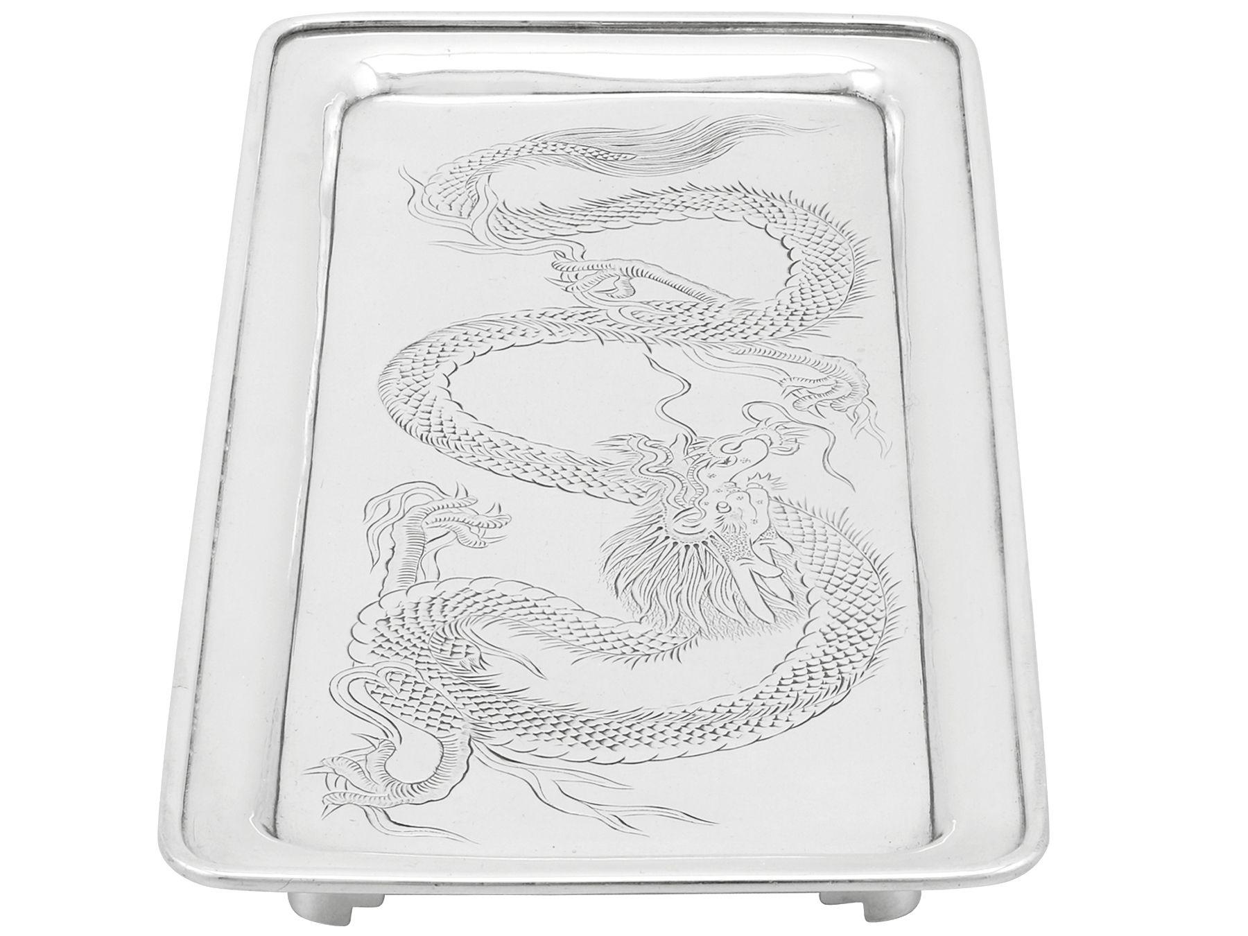 Late 19th Century Antique Chinese Export Silver Tray, circa 1890 For Sale