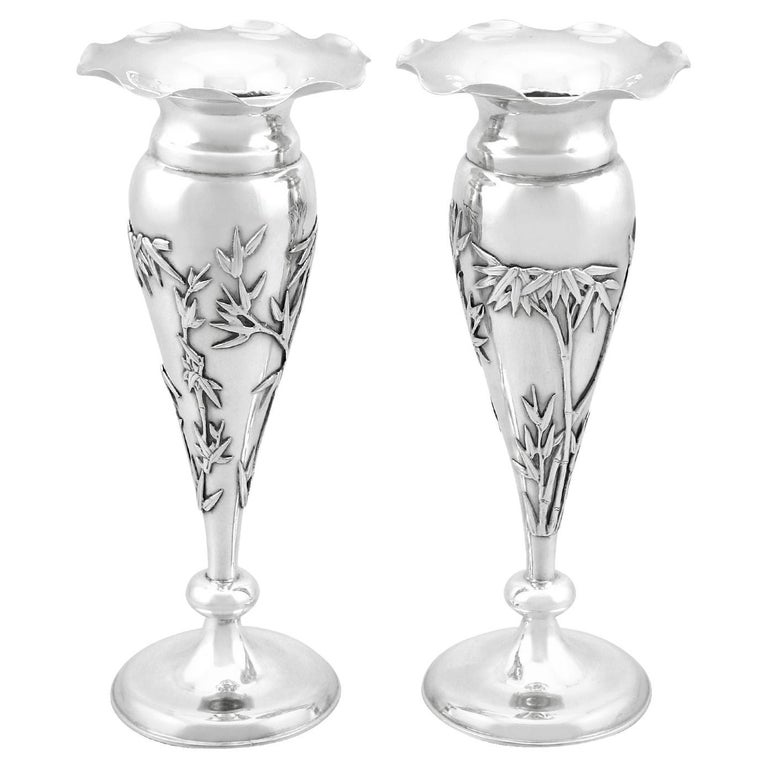 Antique Chinese Export Silver Vases For Sale at 1stDibs