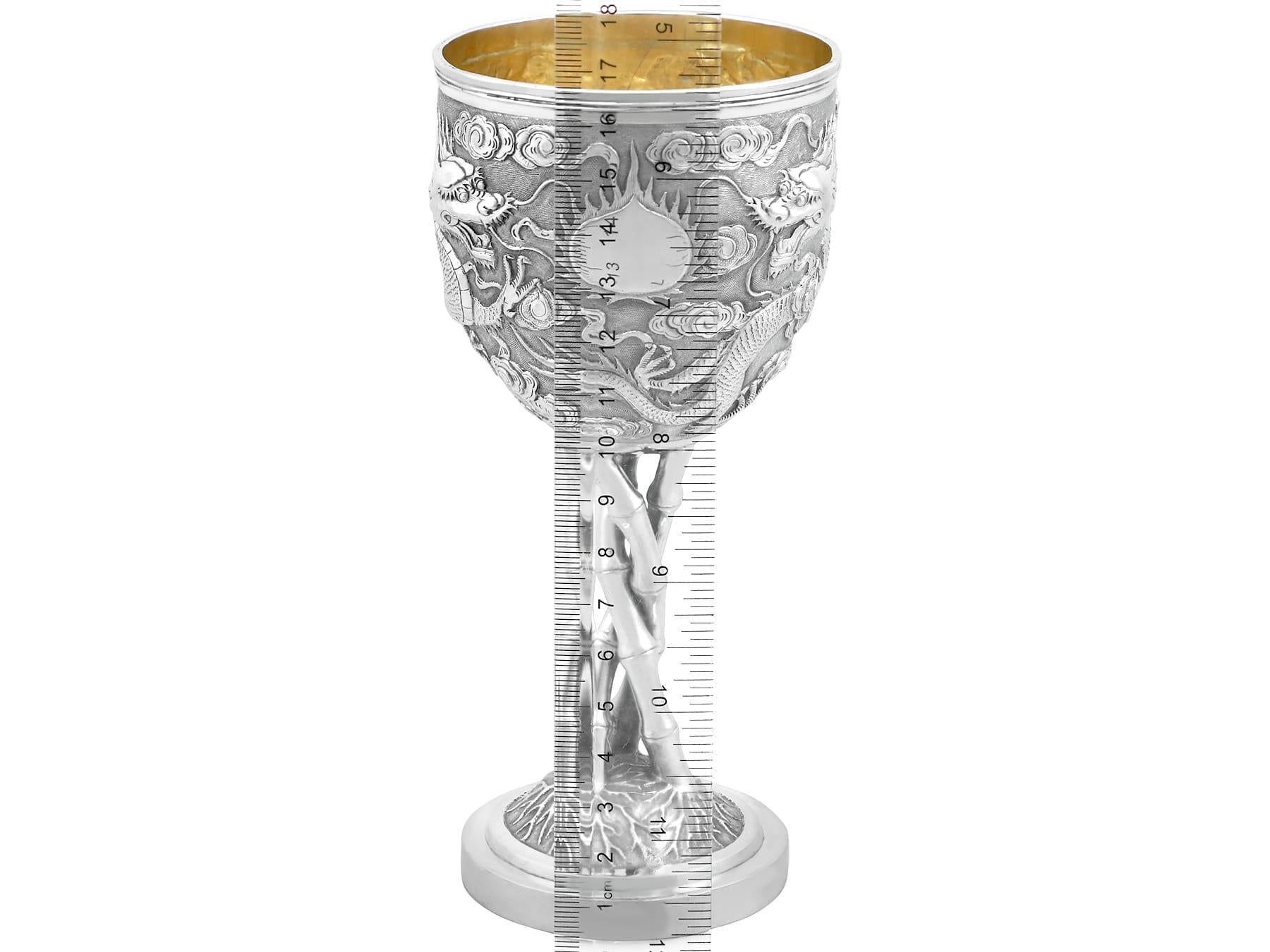 Antique Chinese Export Silver Wine Goblet By Tuck Chang & Co. For Sale 5