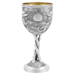 Antique Chinese Export Silver Wine Goblet By Tuck Chang & Co.