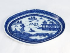 Antique Chinese Export Small Blue & White Canton Porcelain Underplate