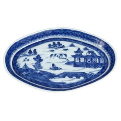 Antique Chinese Export Small Blue & White Canton Porcelain Underplate