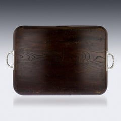 Antique Chinese Export Solid Silver and Carved Rosewood Tray, circa 1900