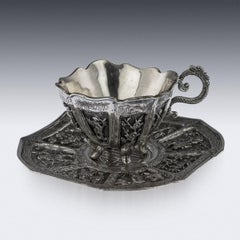Antique Chinese Export Solid Silver Cased Cup and Saucer, circa 1880