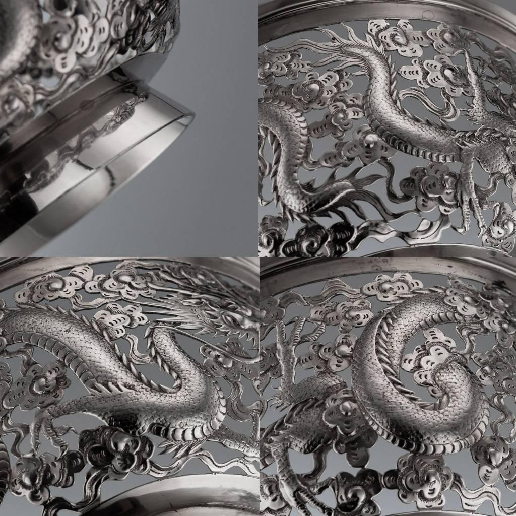 Antique Chinese Export Solid Silver Dragon Bowl, Wang Hing, circa 1890 5