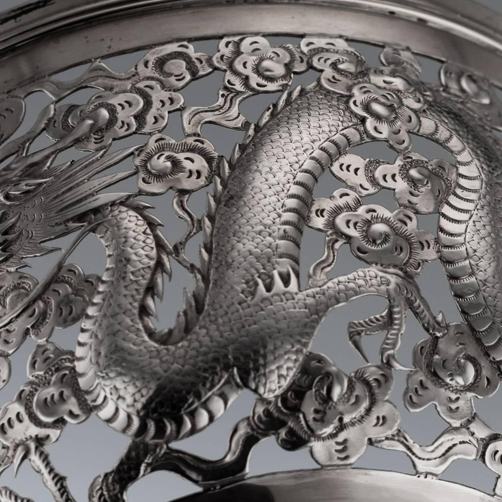 Antique Chinese Export Solid Silver Dragon Bowl, Wang Hing, circa 1890 4