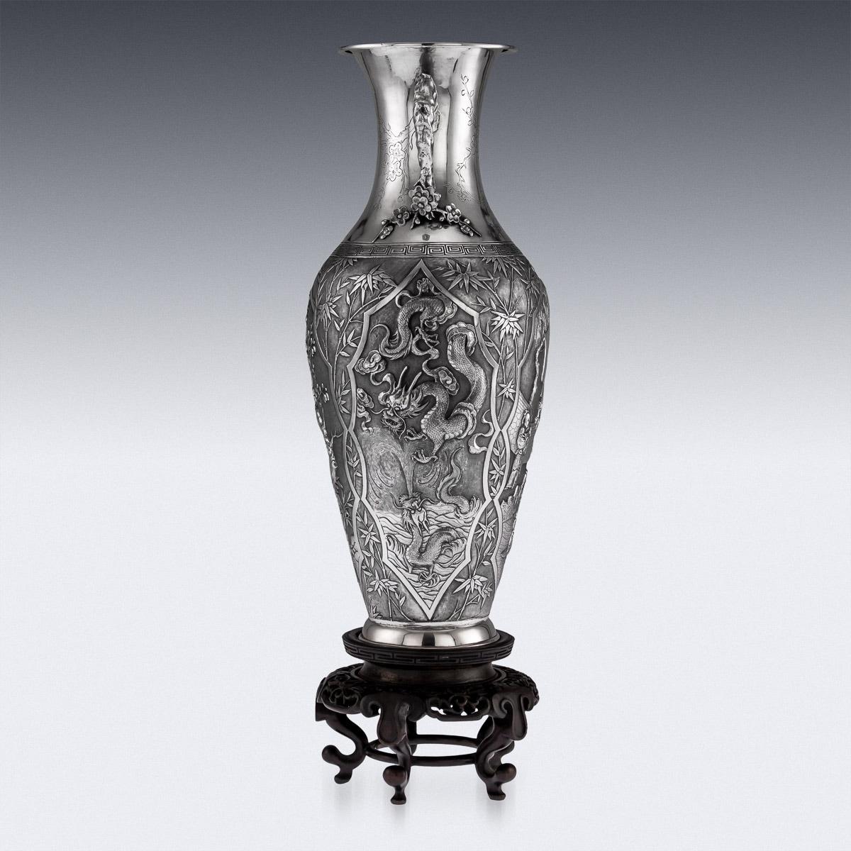 19th Century Antique Chinese Export Solid Silver Massive Vase, Cum Wo, circa 1890
